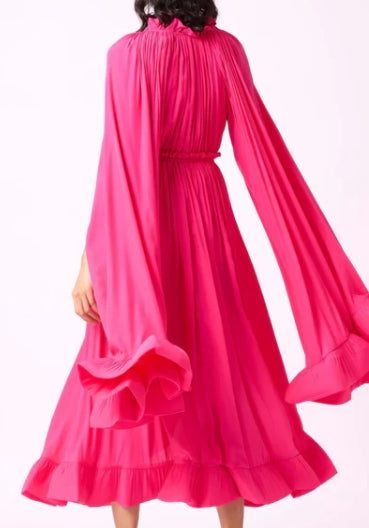 Vestido de fiesta plisado con escote en V y corte A hasta la rodilla con mangas largas